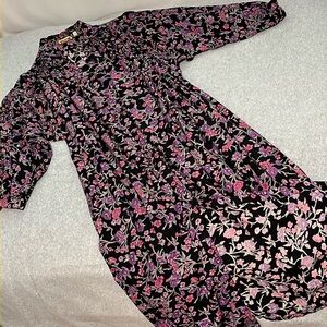 Vintage Komil Maxi Dress Medium Button Front Dark Floral Modest Grunge Steampunk